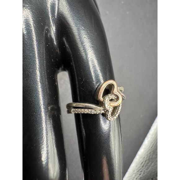 PJ Sterling Silver 925 10K Gold Accent Diamonds Double Open Heart Ring Sz 6.5 - Picture 5 of 13
